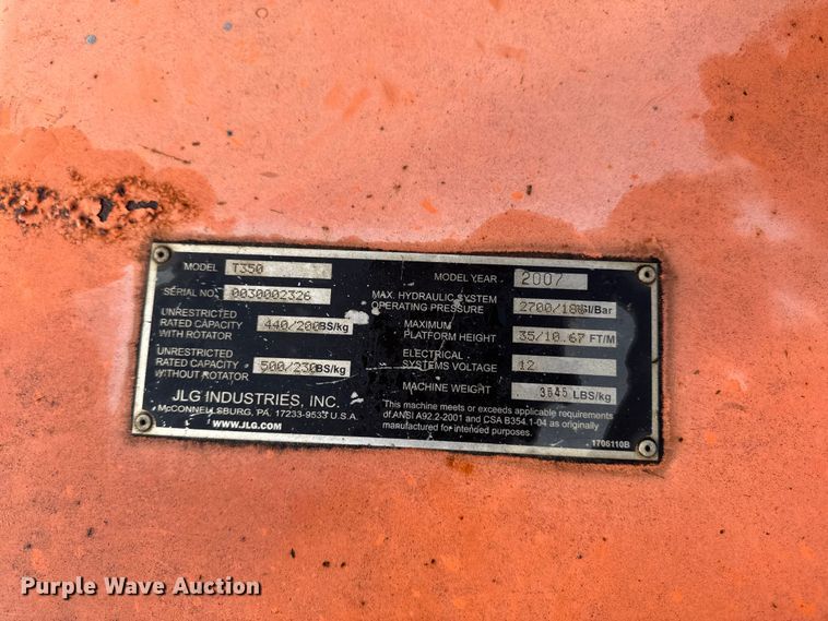 image for item FB5699 2007 JLG Industries T350 boom lift