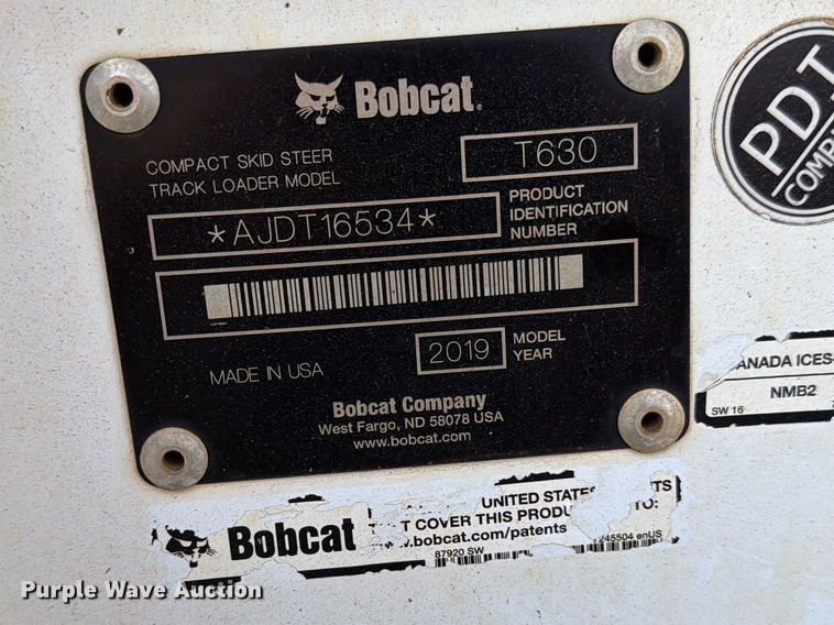image for item FC3039 2019 Bobcat T630 tracked skid steer loader