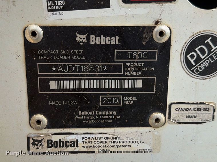 image for item FC3040 2019 Bobcat T630 tracked skid steer loader