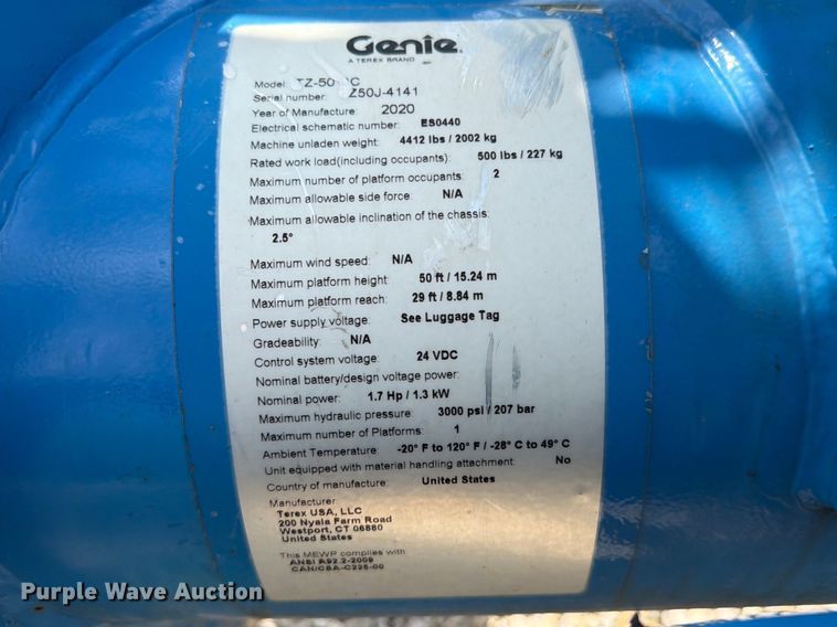 image for item FC3042 2020 Genie TX50 DC boom lift