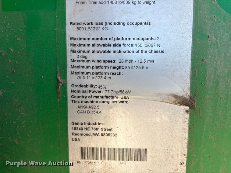 image for item FG2825 2007 Genie S-85 boom lift