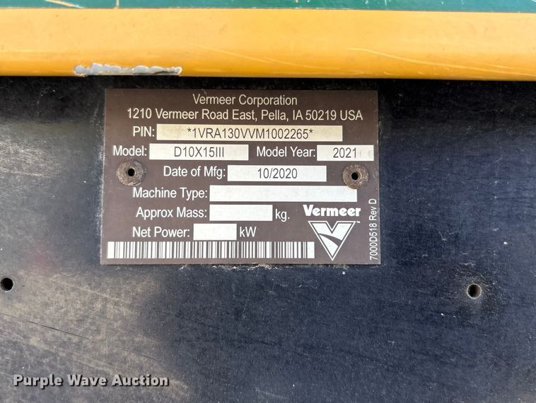 image for item FG2918 2021 Vermeer D10X15III directional boring unit