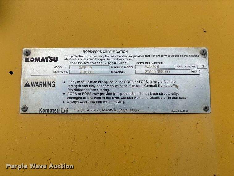 image for item FH7058 2012 Komatsu WA480-6 wheel loader