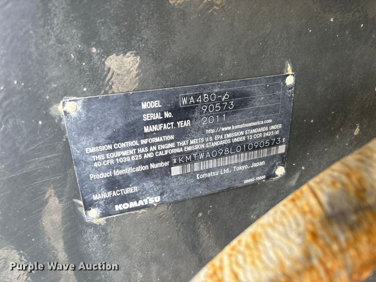 image for item FH7058 2012 Komatsu WA480-6 wheel loader