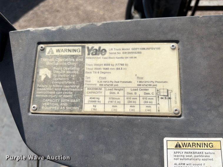 image for item FK0097 Yale GDP11MJNPBV105 forklift