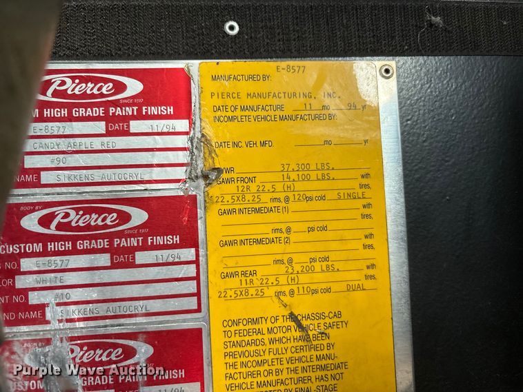 image for item FK1398 1995 Pierce pumper fire truck