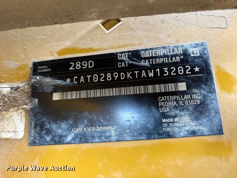 image for item FK1402 2019 Caterpillar 289D tracked skid steer loader