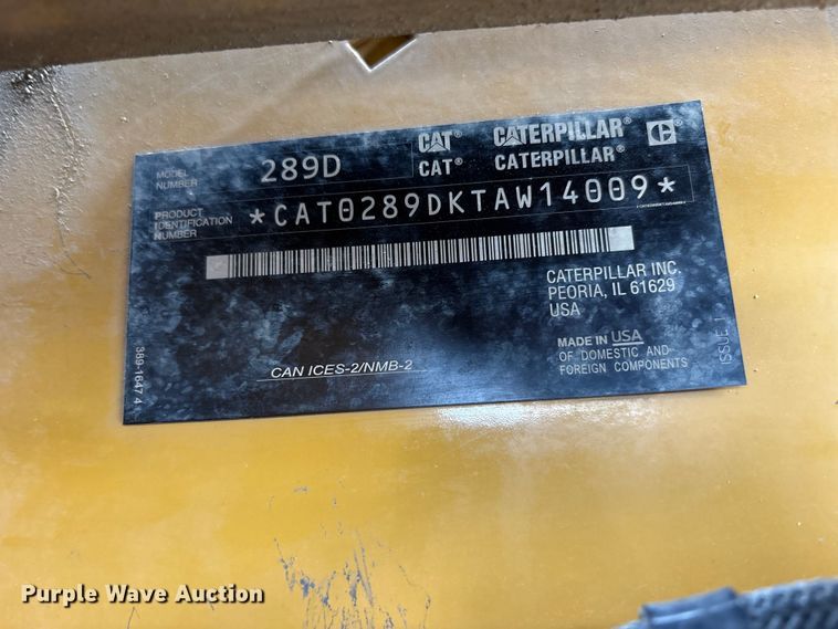 image for item FK1404 2019 Caterpillar 289D tracked skid steer loader