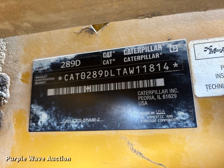 image for item FK1405 2019 Caterpillar 289D tracked skid steer loader