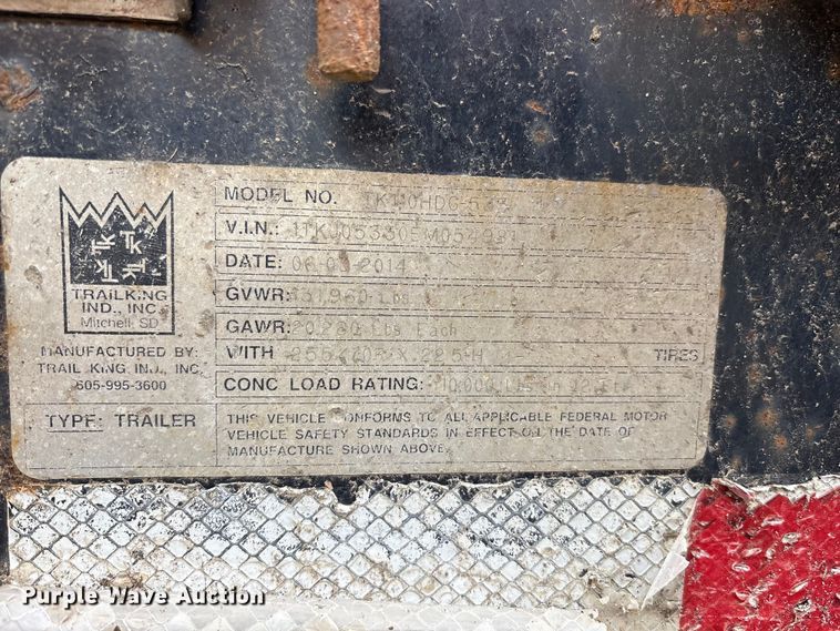 image for item FK1409 2014 Trail King Industries TK110HDG-533 lowboy equipment trailer