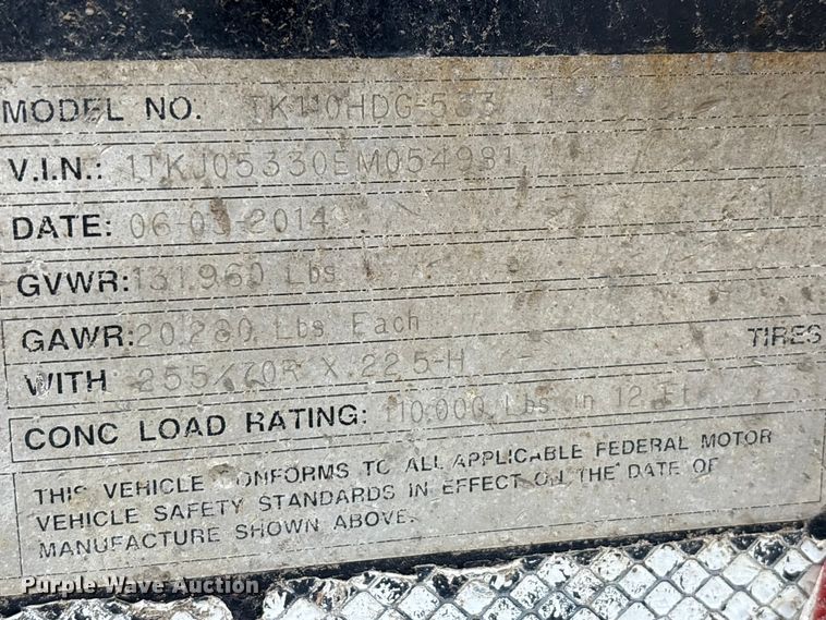 image for item FK1409 2014 Trail King Industries TK110HDG-533 lowboy equipment trailer