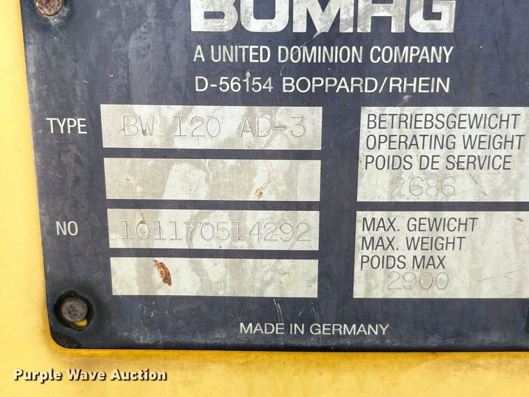 image for item FK1410 1999 Bomag BW120 AD-3 double drum roller