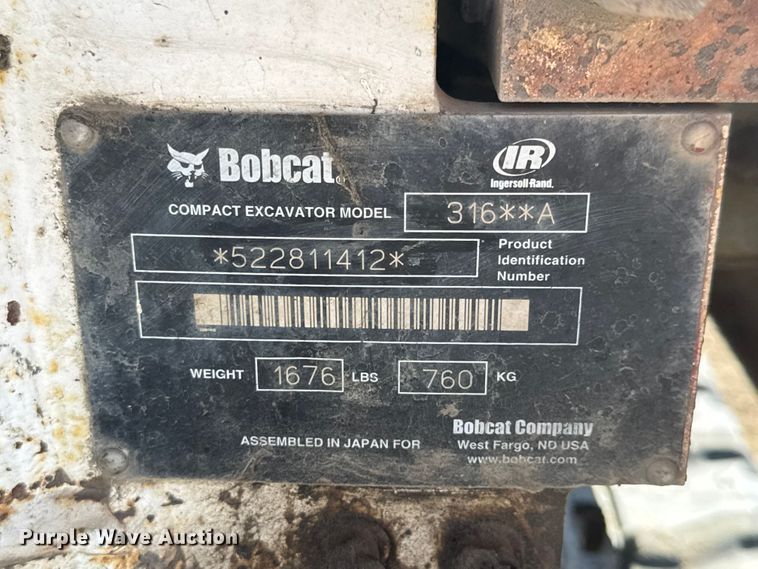 image for item MX9114 2006 Bobcat 316 mini excavator