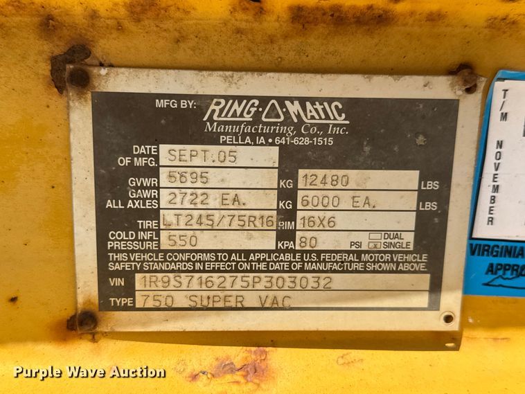 image for item MX9150 2005 Ring-O-Matic Super Vac 750 vacuum excavator