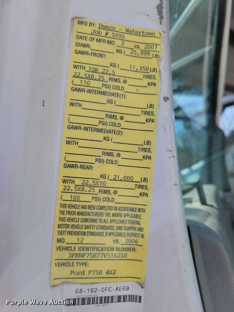 image for item NK9992 2007 Ford F750 Super Duty 