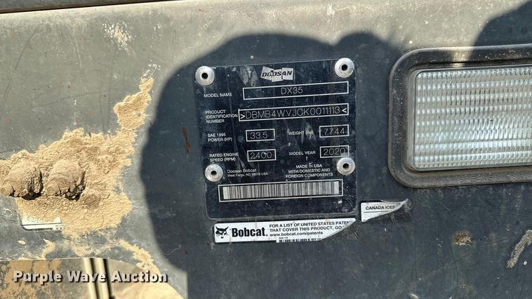 image for item YA1215 2020 Doosan DX35 mini excavator