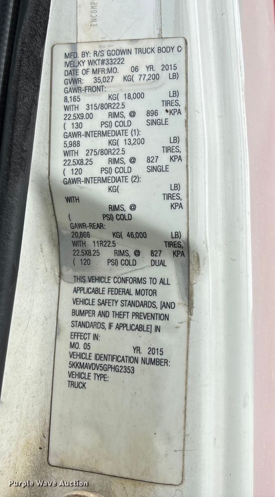 image for item YA1781 2016 Western Star 4700SF dump truck