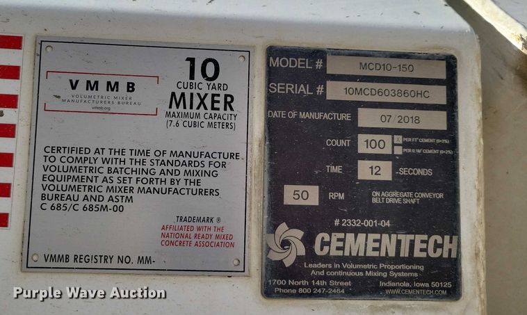 image for item YA2181 2019 Mack Granite volumetric concrete mixer truck