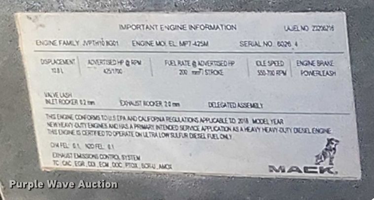 image for item YA2181 2019 Mack Granite volumetric concrete mixer truck