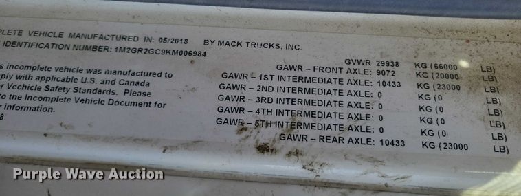 image for item YA2181 2019 Mack Granite volumetric concrete mixer truck