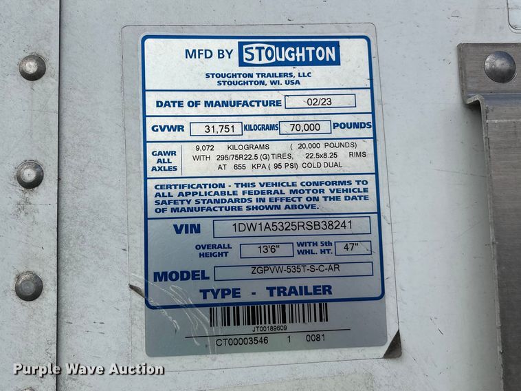 image for item YA2405 2024 Stoughton ZGPVW-535T-S-C-AR dry van trailer