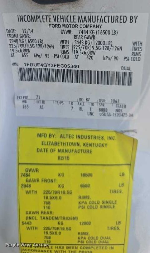 image for item YA2476 2015 Ford F450 Super Duty bucket truck