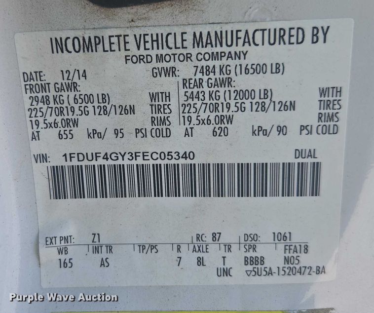 image for item YA2476 2015 Ford F450 Super Duty bucket truck