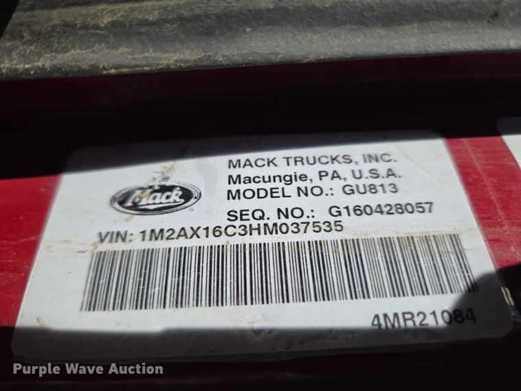 image for item YA2591 2017 Mack GU813 dump truck