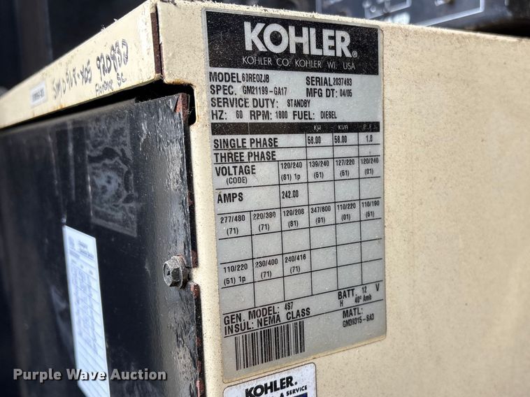 image for item YA2708 2005 Kohler Power Systems 60 generator