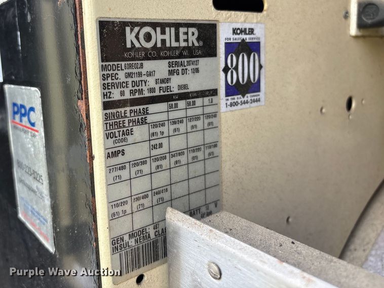 image for item YA2710 2005 Kohler Power System 60 generator