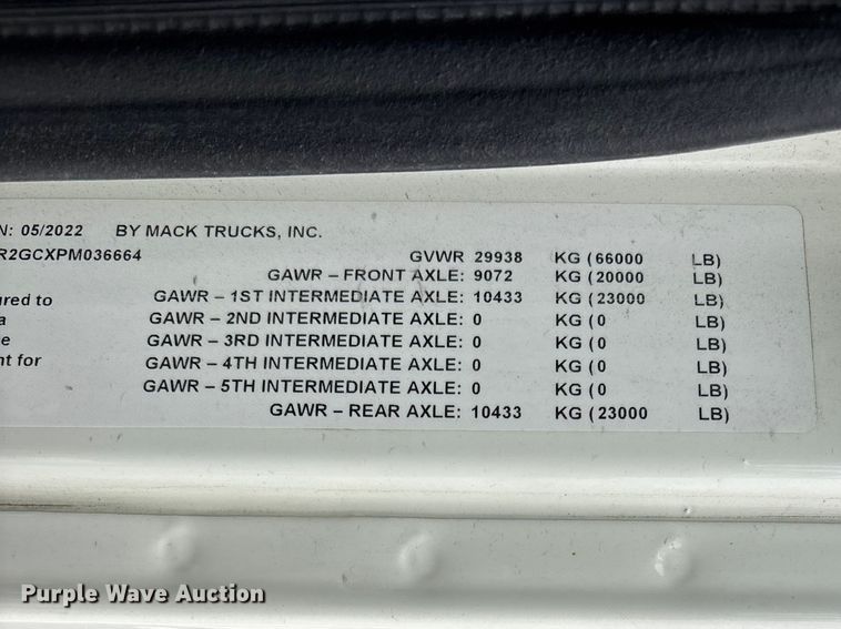 image for item YA2719 2023 Mack GR64B dump truck