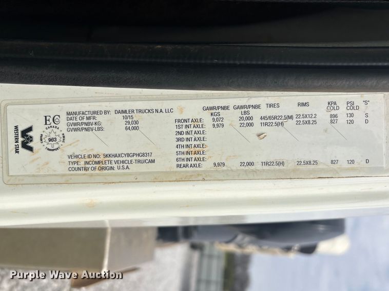 image for item YA2879 2016 Western Star 4700 sewer jetter truck