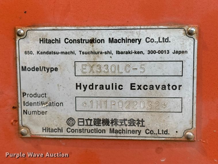 image for item YA3029 2000 Hitachi EX330LC-5 excavator