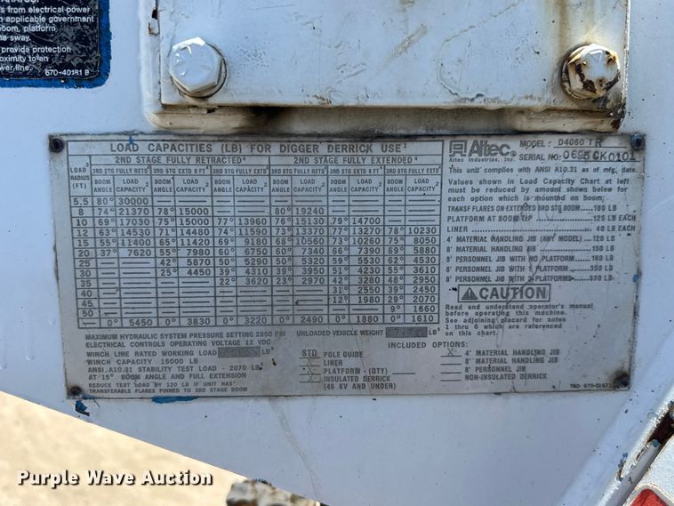 image for item YA3042 1995 Chevrolet Kodiak digger derrick truck