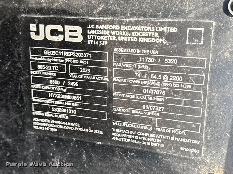 image for item YA3226 2023 JCB 505-20 TC telehandler