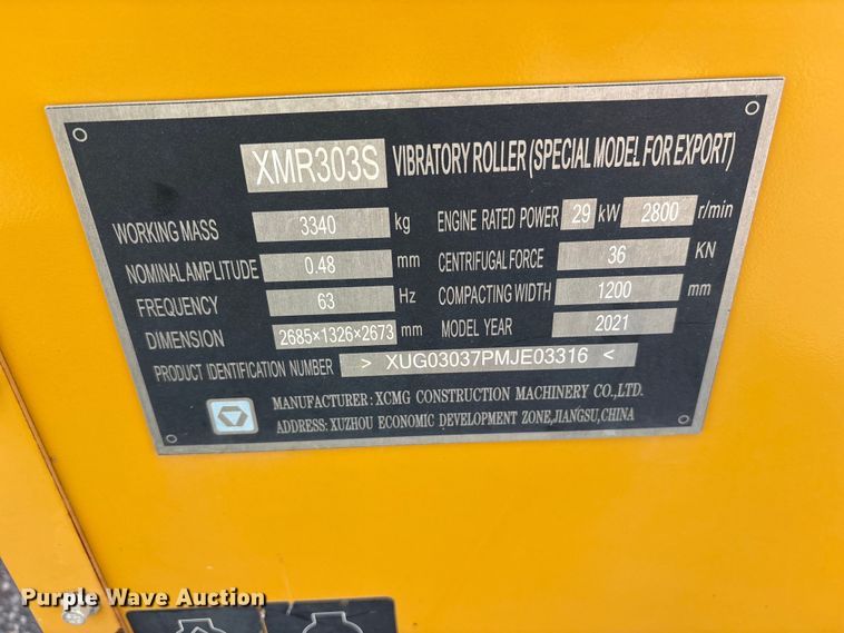 image for item YA3265 2021 XCMG XMR303S double drum vibratory roller