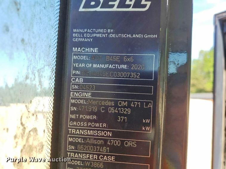 image for item YA3381 2020 Bell B45E articulated haul truck