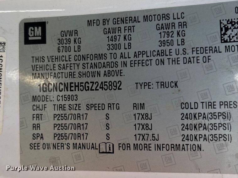 image for item DT0172 2016 Chevrolet Silverado 1500 pickup truck