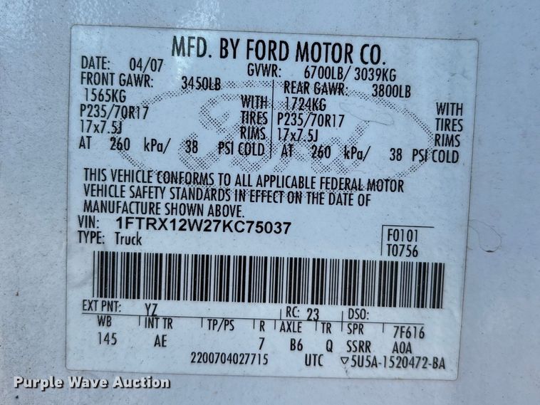 image for item DT0173 2007 Ford F150 Ext. Cab pickup truck