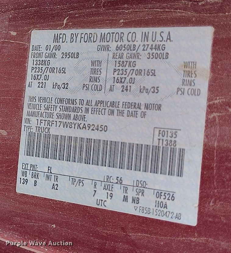 image for item DT0900 2000 Ford F150 pickup truck