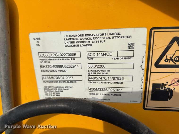 image for item DZ4449 JCB 3CX 14FT Super backhoe