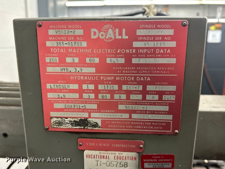 image for item EA4849 DoALL VS612-2 grinder