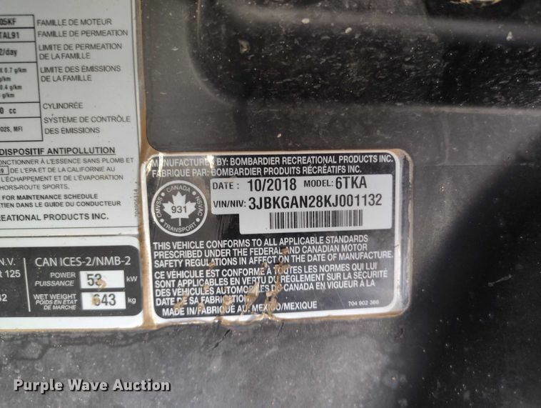 image for item ED0059 2019 Can-Am Commander utility vehicle