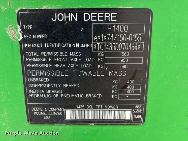 image for item EI5689 2007 John Deere 1435 Series II lawn mower