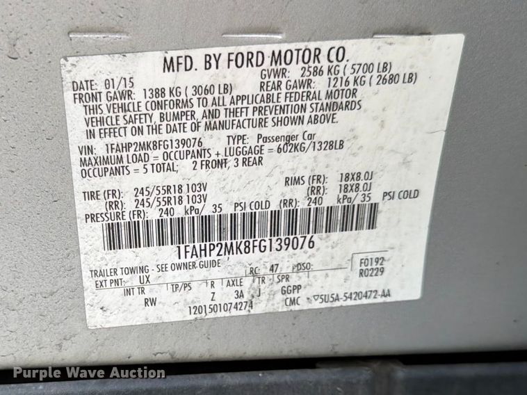 image for item EL0088 2015 Ford Taurus Police Interceptor 