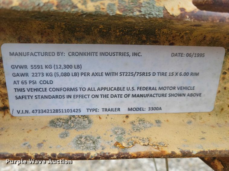 image for item EN3971 1995 Cronkhite 3300A tilt deck utility trailer