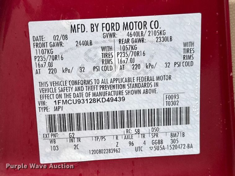 image for item ER0460 2008 Ford Escape SUV