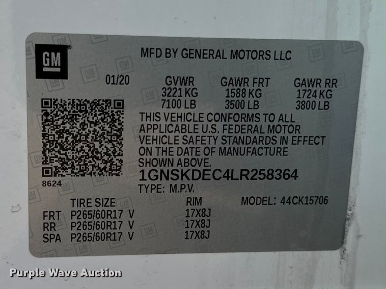 image for item ER0474 2020 Chevrolet Tahoe Police SUV