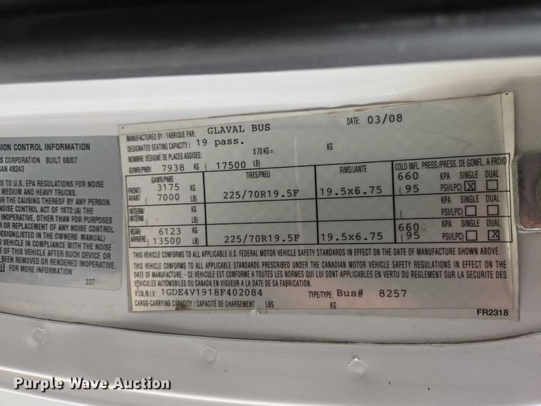 image for item ER1511 2008 GMC Glaval C4500 shuttle bus