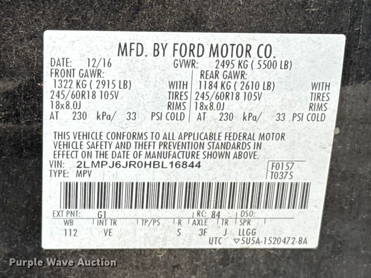 image for item ET6011 2017 Lincoln MKX Premier SUV